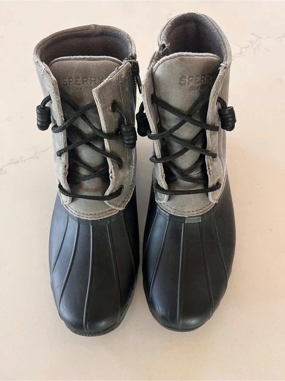 Sperry Gray Suede and Black Rubber Duck Boots